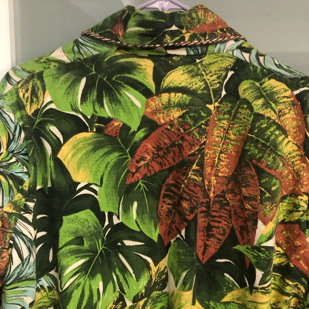 Bombay Dye Tropical Leaf Print Long Duster Coat - Green Botanical Barkcloth
